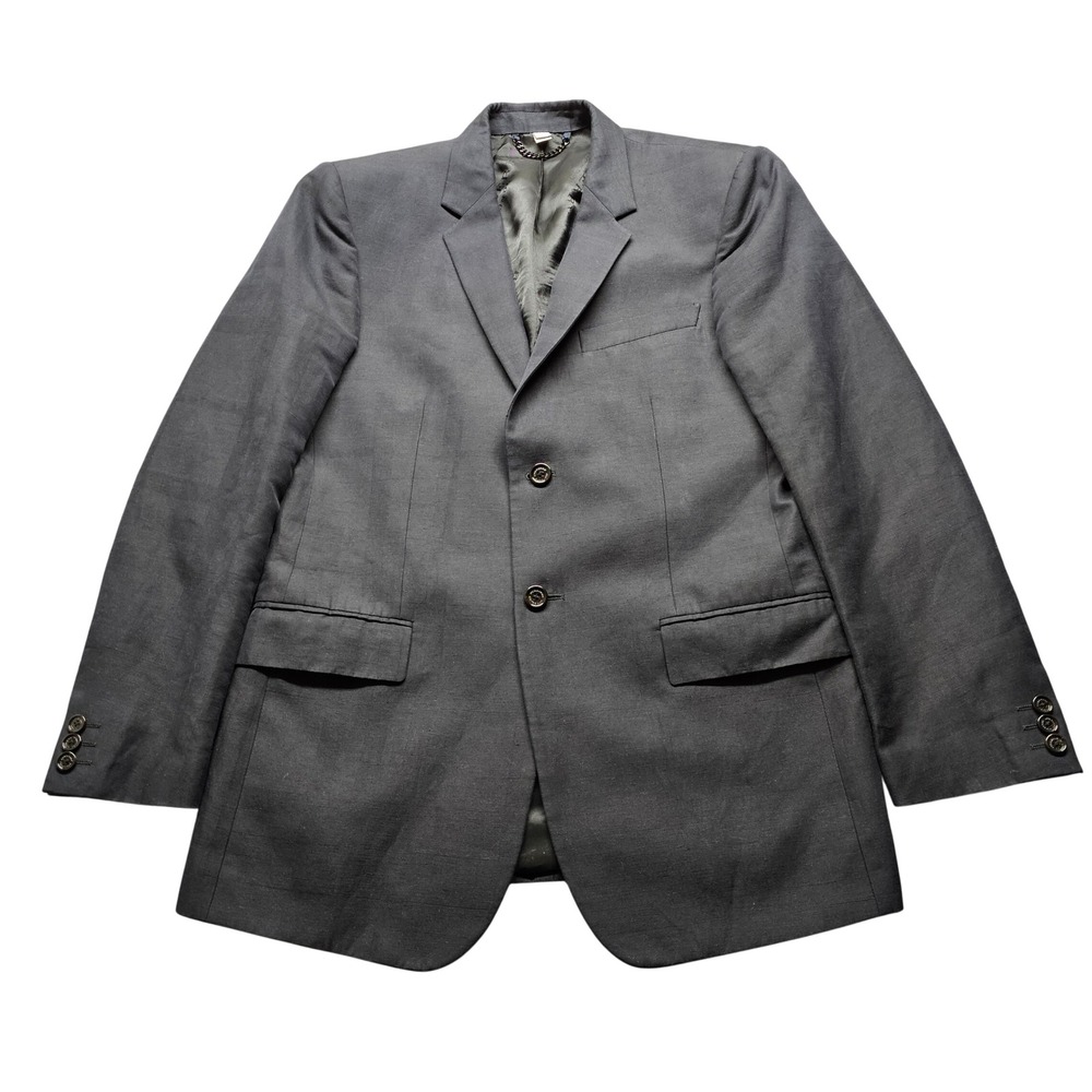 Burberry London Sport Coat Blazer Mens 40 Grey Cotton Linen Wool Made in Italy